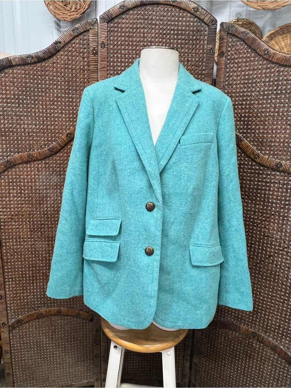 Talbots woman wool blend blazer 16W blue green jacket